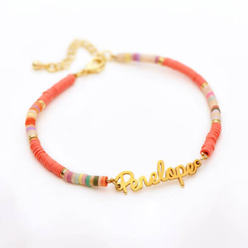personalized nameplate bracelet vendors bulk custom made DIY rainbow beaded chain with name summer beach jewelry wholesale suppliers and manufacturers